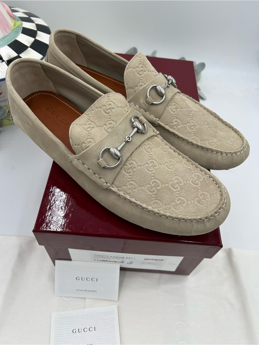 Men's Gucci GG embossed suede Driver loafers size 12 fits 13 US made in Italy - Picture 9 of 10